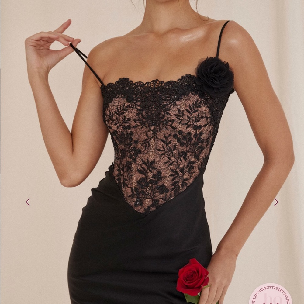 HOUSE OF CB 'Nikita' Black Satin and Lace Corset Dress small